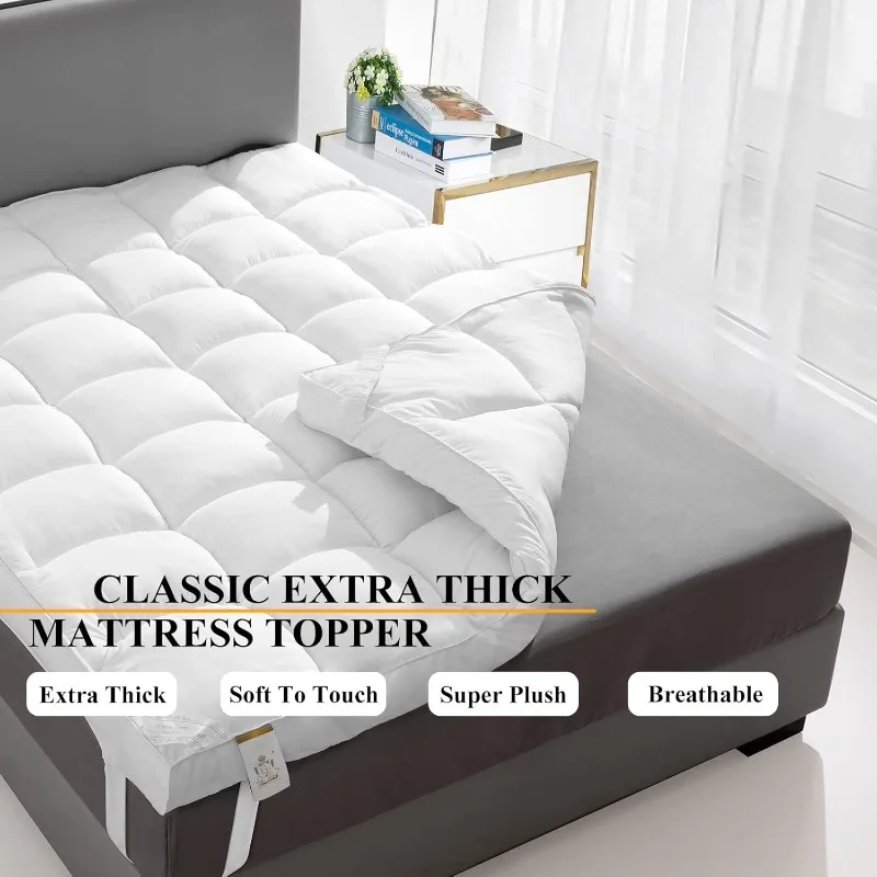 Extra Thick Twin Mattress Topper for Softening Firm Mattress, Overfilled Pillow Top Bed Topper for Cloud-Like Sleep & Back