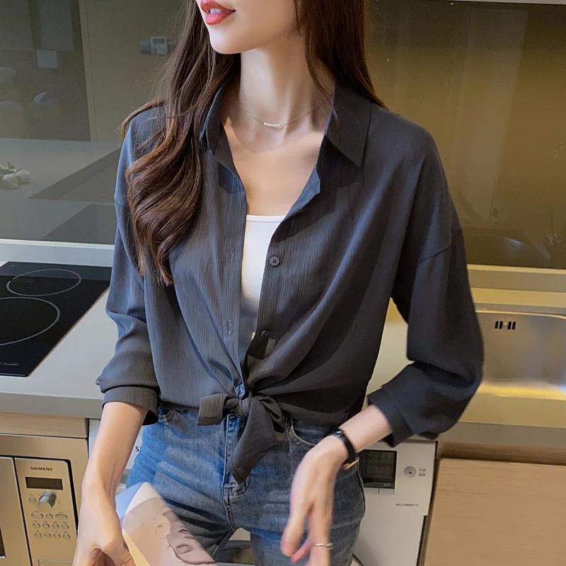 Ice Silk Sunscreen Women's Shirt 2024 New Summer Loose Thin Womens Tops Fashion Women Clothing OL Solid Basic Shirts and Blouses