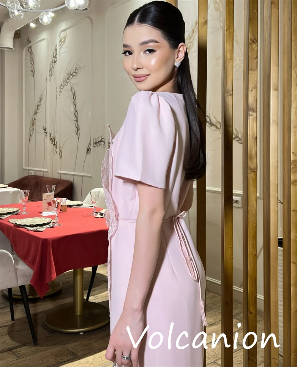 Customized Pastrol Unisex Jersey Flower A-line Square Neck Midi Dresses Bespoke Occasion Chinese Style