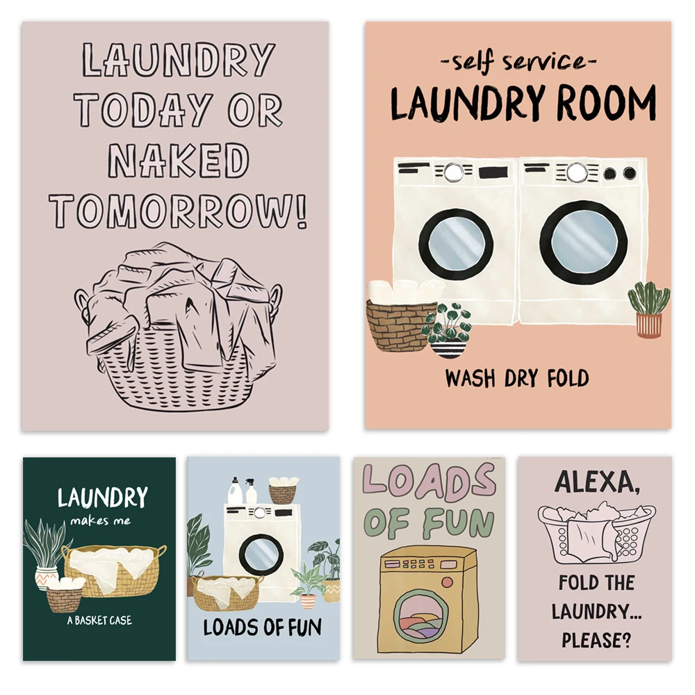 

fun laundry room printable, cute laundry basket, quote art, wash dry fold repeat printable, laundry guide, laundry poster