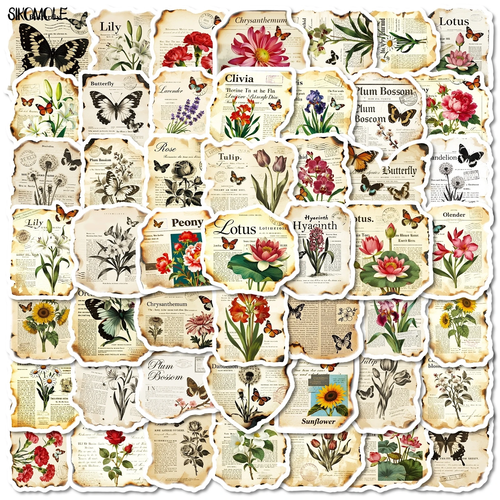 สติกเกอร์ลายวินเทจ 10/56 ชิ้น ลายดอกไม้ ลายหนังสือพิมพ์ ลายกราฟฟิตี สำหรับตกแต่งสมุดภาพ แล็ปท็อป เครื่องเขียน กระเป๋าเดินทาง ของเล่นเด็ก