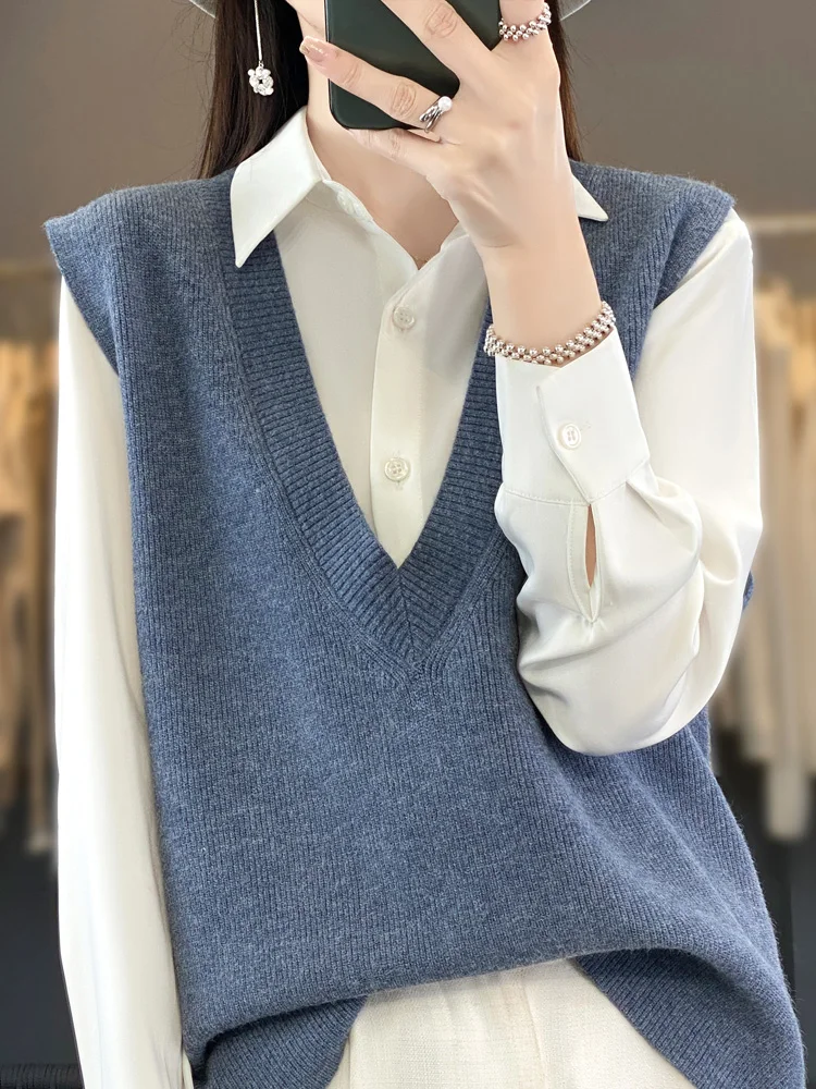 

Oversize New Arrival Sweater Vest Loose Fitting Worsted Wool Sleeveless Vest For Women High Elasticity Clothes Knitted Waistcoat