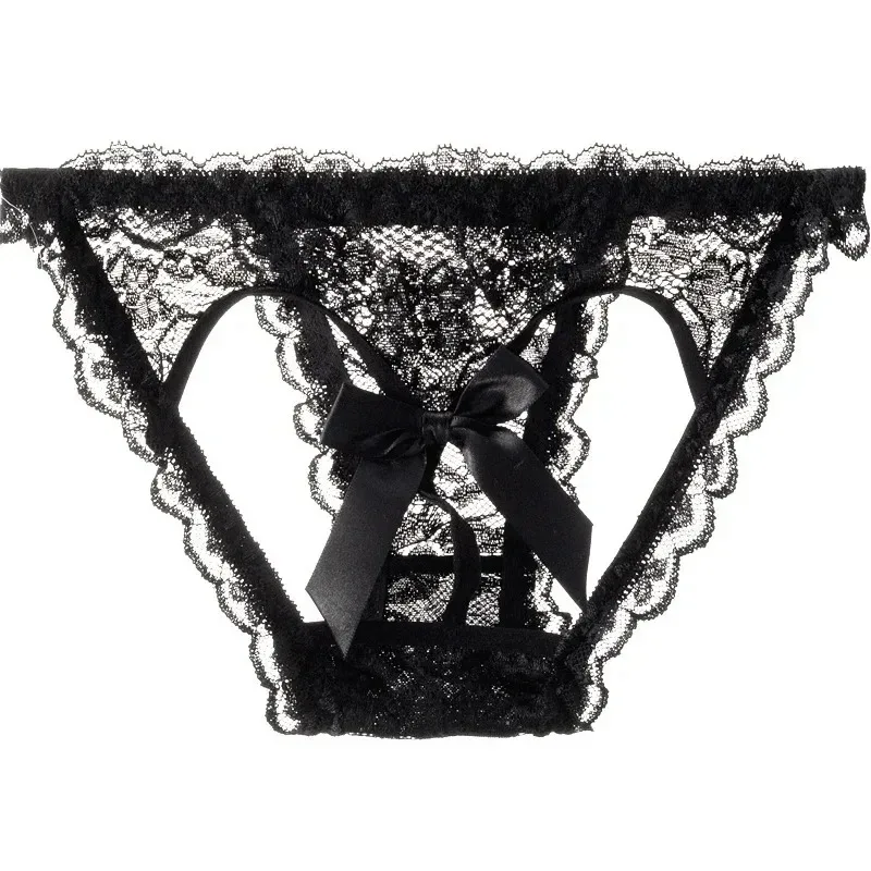 Culotte sexy en dentelle pour femme, entrejambe ouvert, sous-vêtements en maille PerconsiderDam, string avec nœud, slip sans entrejambe, lingerie féminine, 7.0