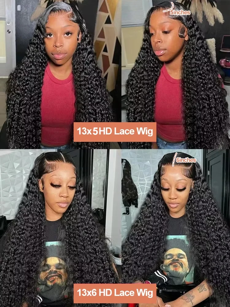 40 46 بوصة شعر بشري مجعد شعر مستعار موجة عميقة 13x6 Hd الدانتيل الجبهة 100% خصلات الشعر المستعار الإنسان للنساء السود الدانتيل أمامي شعر مستعار قبل قطعها #6