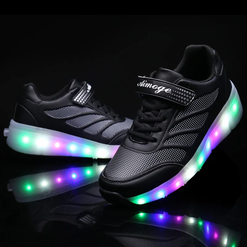 2024 Led Light Roller Skates Sports Shoes Children Two Wheels Glowing Sneakers For Kids Boys Girls Fashion Luminous USB Charging