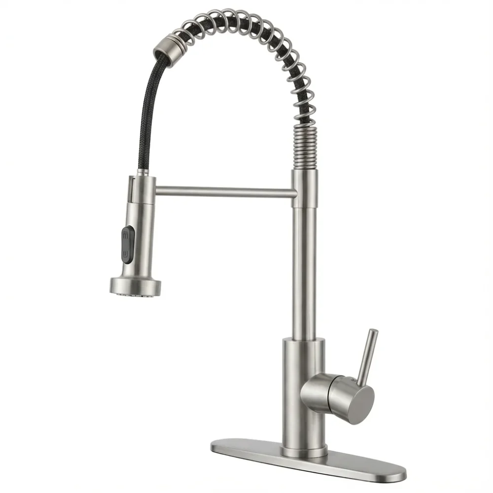 

Kitchen Faucet with Pull Down Sprayer Industrial 1 Handle 1 Hole Or 3 Hole Faucet for Farmhouse Camper Laundry Utility Rv Wet Bar Sinks, Stainless Steel, Brushed Nickel