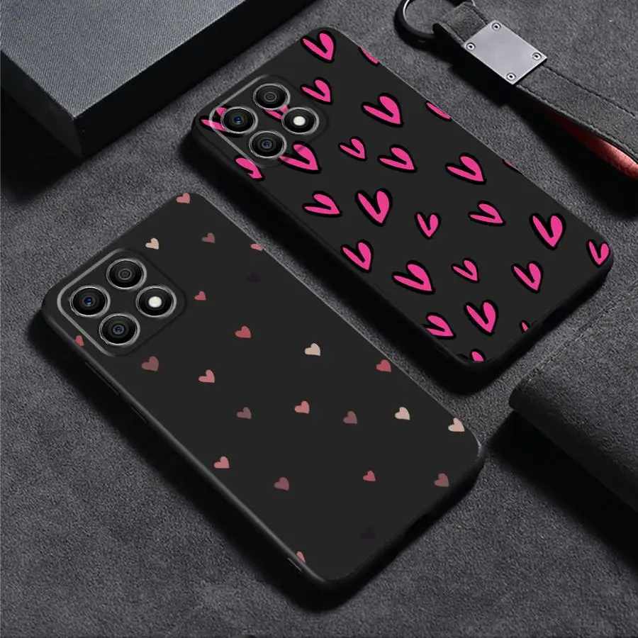 حافظة لهاتف Honor 8X X5b Magic5Lite 70 200 400 Lite X9a X6 90X7 X8 غطاء هاتف ناعم أسود ملون كرتوني قلب الحب #1