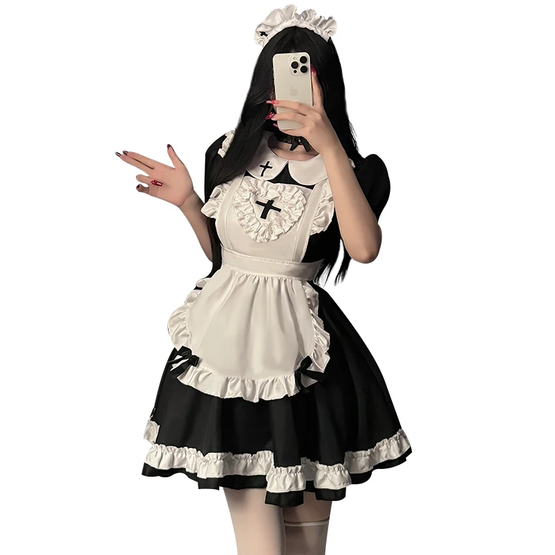

Sweetheart Maid Cosplay Costume, Classic Japanese Lolita Maid Dress with Apron Headwear for Anime Conventions and Cosplay Events