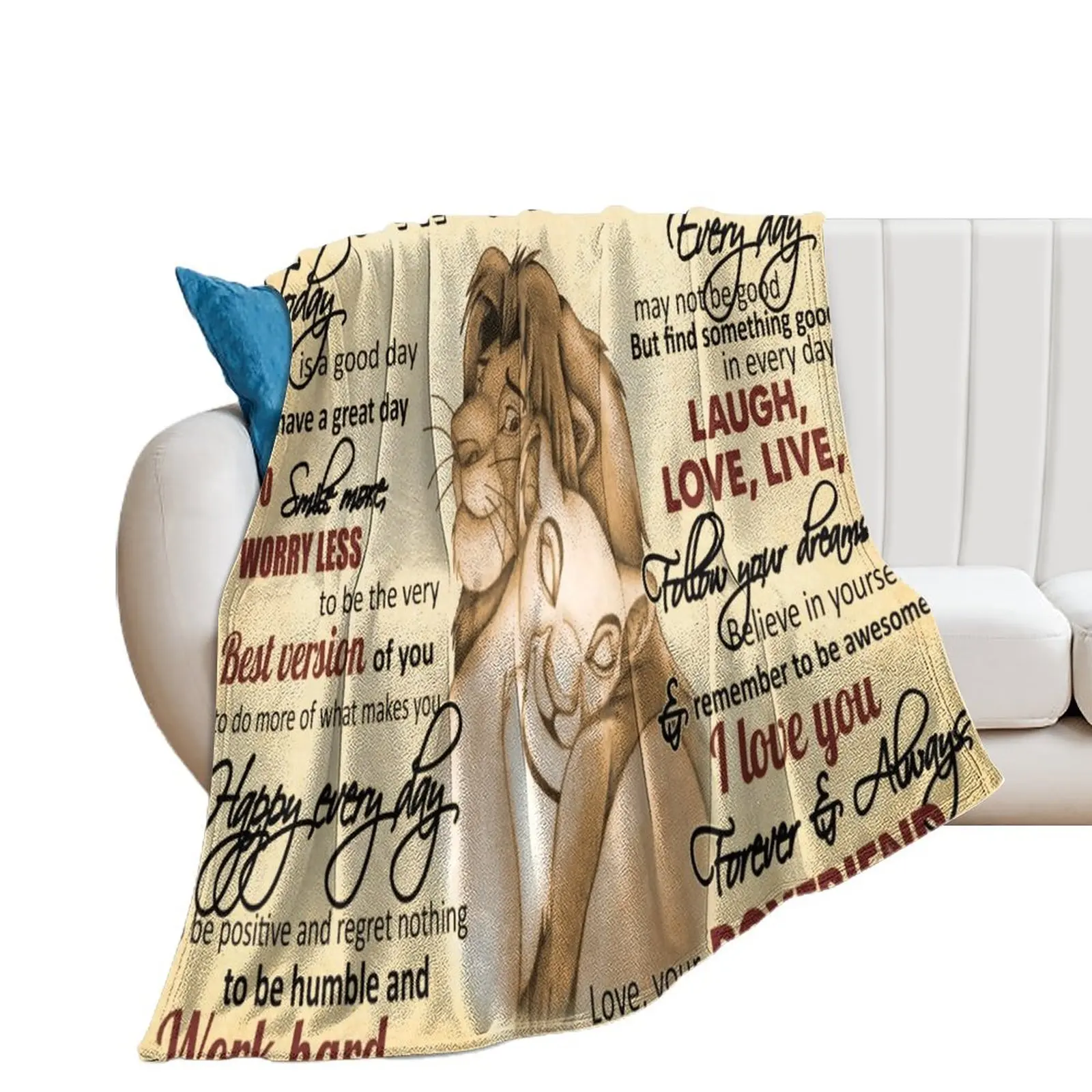 

Simba and Nala To My Girlfriend I Love You Forever and Always, Valentines Gift For Her Throw Blanket Sofa Quilt Blankets