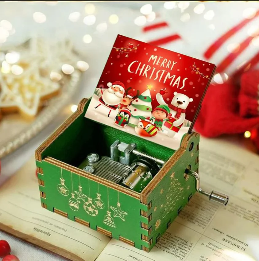**Frohe Weihnachten-Serie, Spieluhr aus Holz, antik geschnitzt, handgekurbelt, „Du bist mein Sonnenschein“, Spieluhr, Geburtstagsgeschenke, Familiendekoration