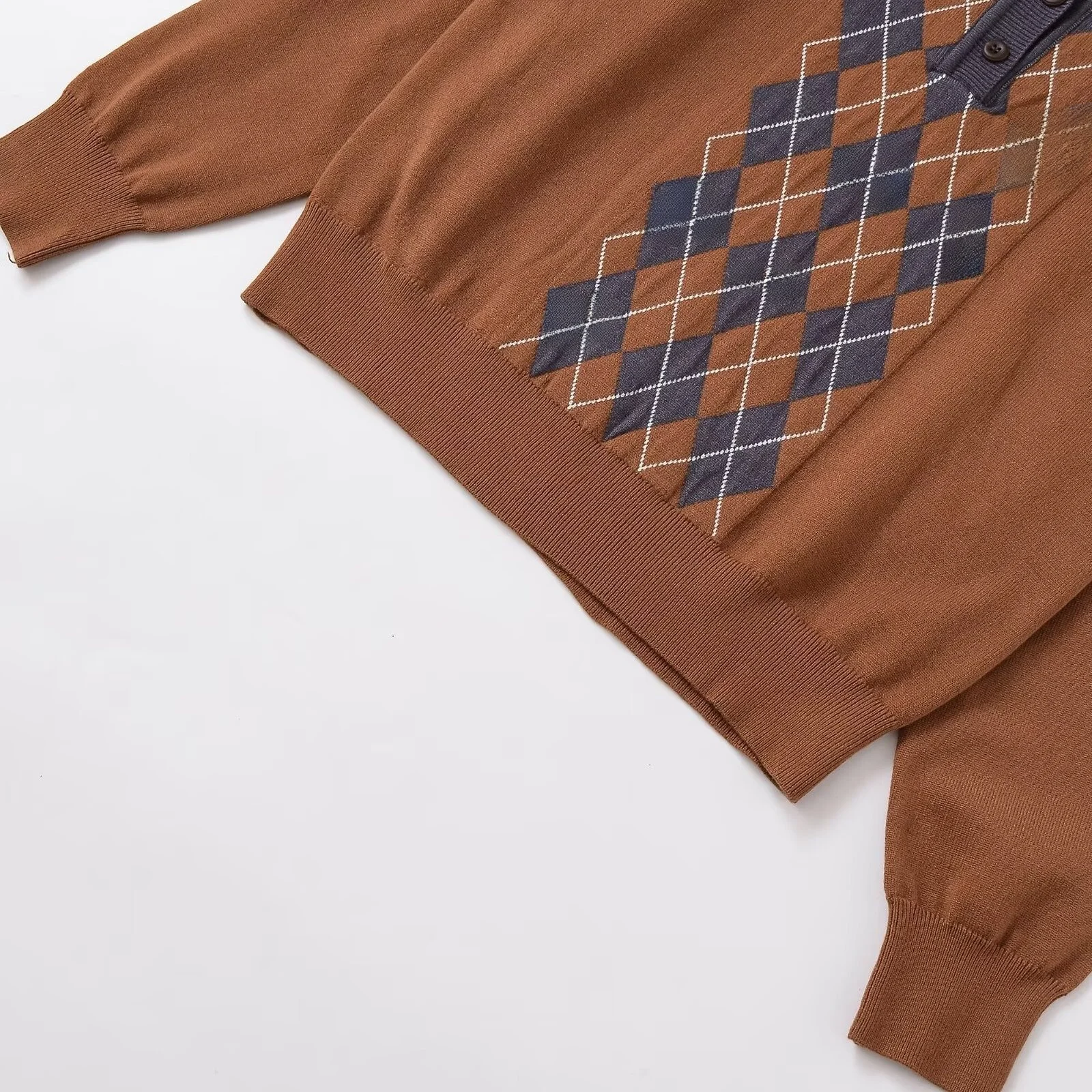 KASLEAD New Women's Faion Diamond Knitted  irt Versatile Sli Polyester Fiber Long Sve Crew Ne Button Detail