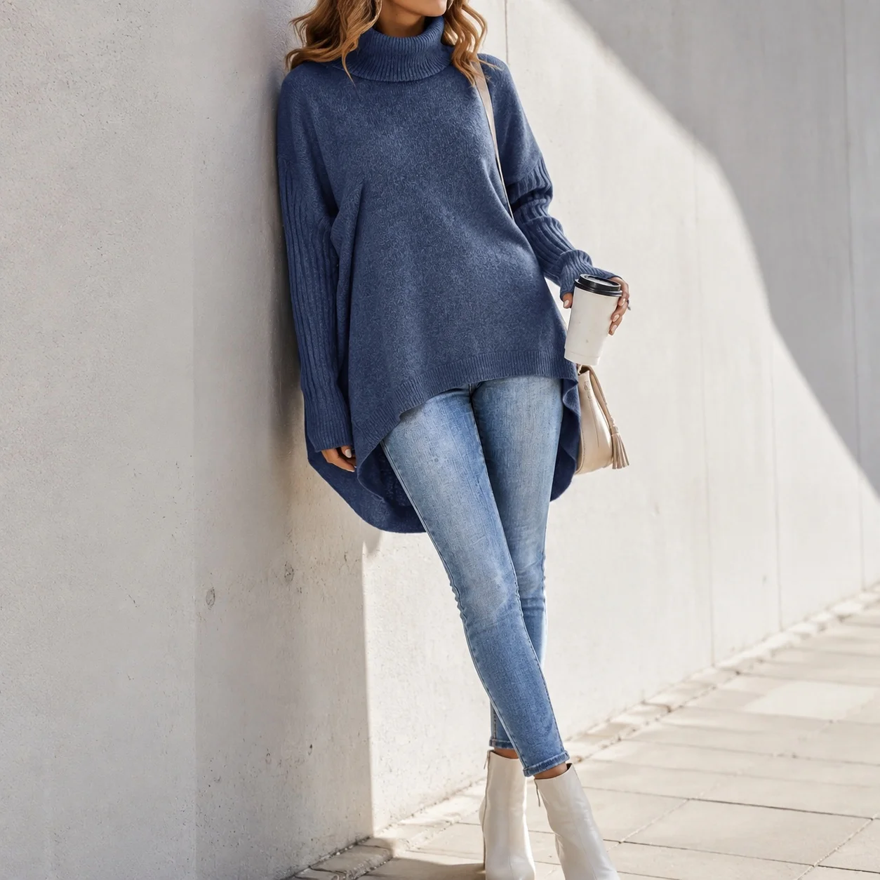 Casual Loose Fit Pullover Minimalist with Regular Length Single Japanese Korean Casual Medium Weight High Neck Women Sweater