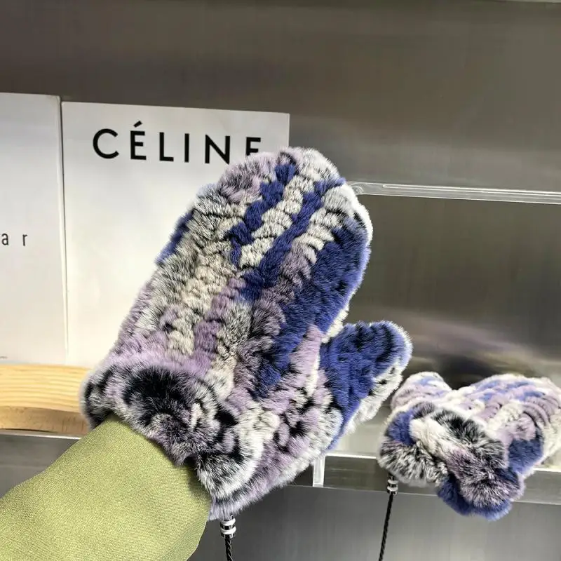 Hot Sale Winter Girl Natural Real Rex Rabbit Fur Gloves Good Elastic Knitted Rabbit Fur Mittens Lady Real Rex Rabbit Fur Gloves