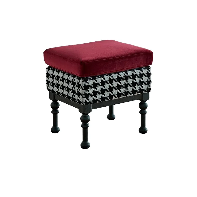 

French retro solid wood makeup stool dressing stool American light luxury bedroom home soft bag low stool