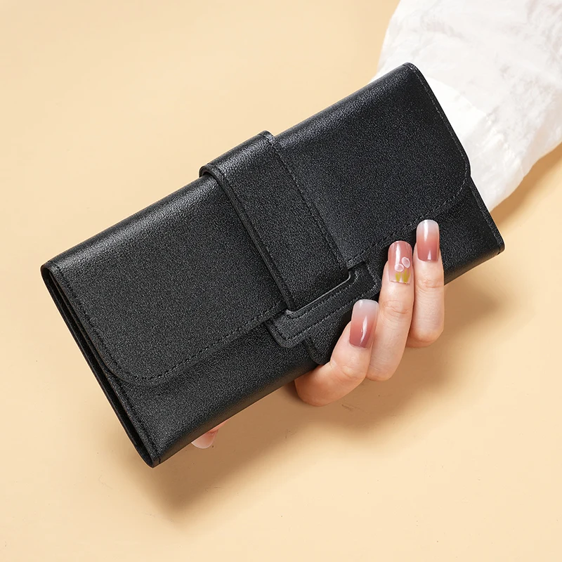 Women's wallets women's long three-fold flip Korean version of small fresh students change multifunctional buckle wallet foreign