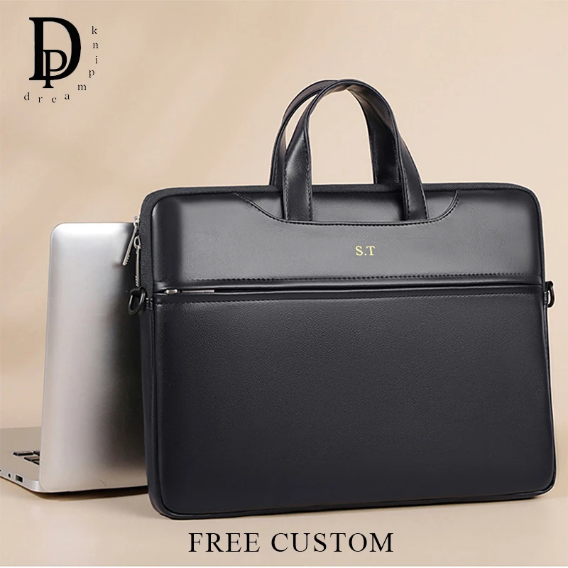Business-Laptoptasche für Herren, DIY-Initialen, PU-Leder, große Kapazität, Aktentasche für Damen, luxuriöse Umhängetasche, Handtasche mit individuellem Namen