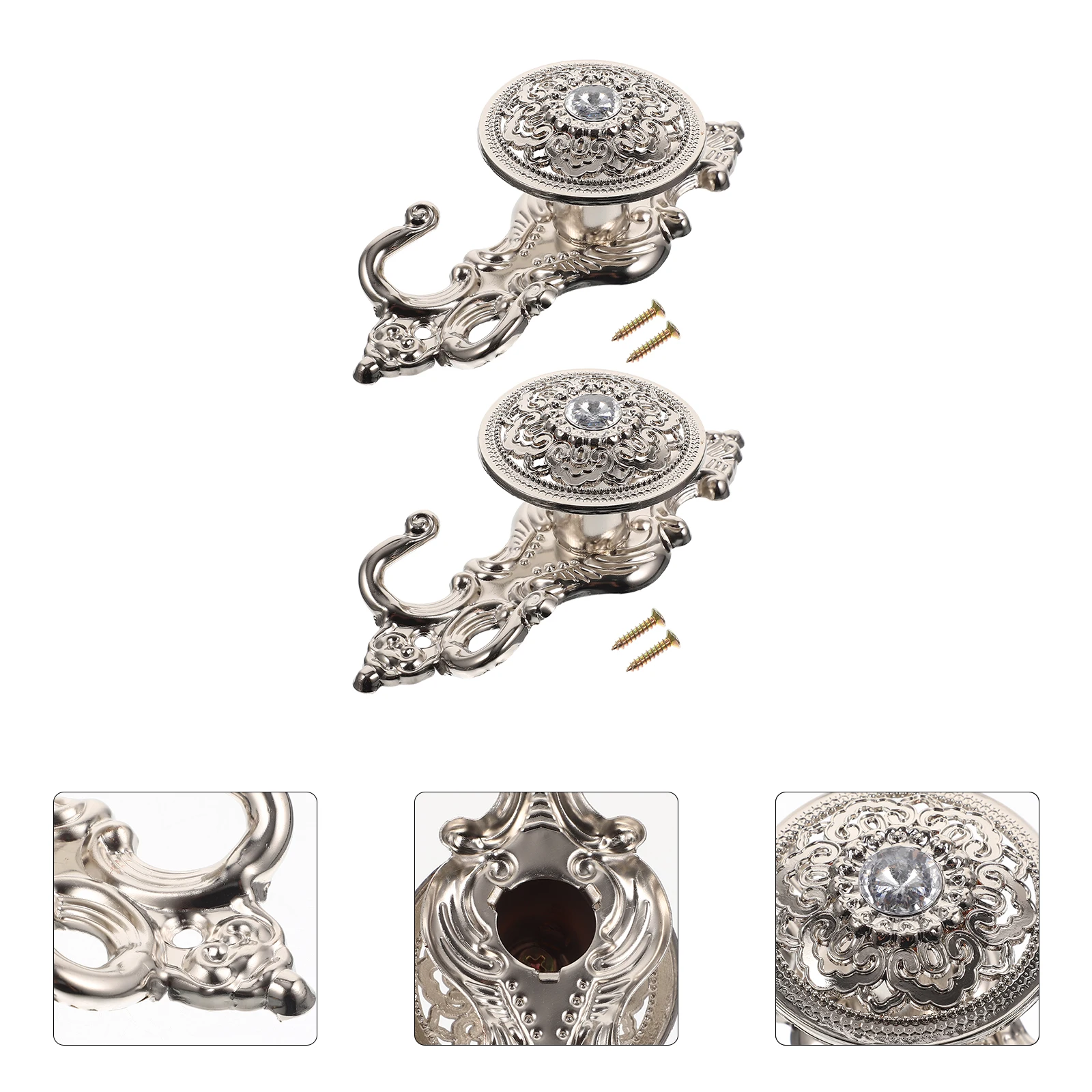 

2pcs Rhinestone Hook Set Vintage Decorative Curtain Hangers Alloy Hooks Tiebacks Accessories Drapes Home Decor