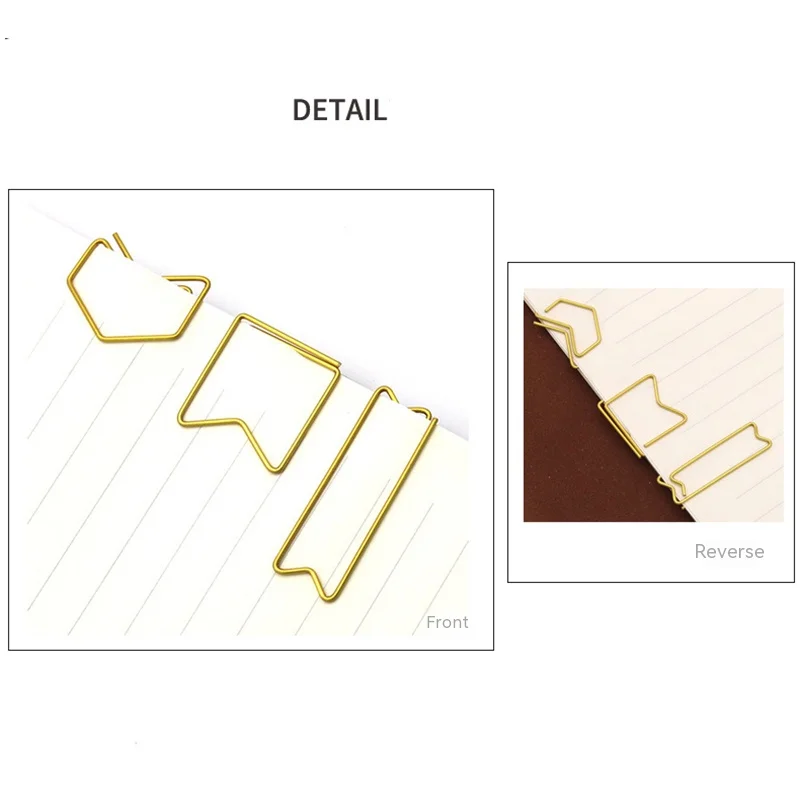 Gold Geometric Shaped Paper Clip Arrow Shape Creative Metal Paperclip For Bookmark Planner Notebook Stationery Clip Decorative
