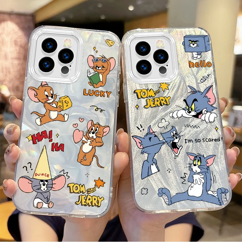 Lovely T-Tom And J-Jerry Couple Gradient For iPhone 16 Pro Max Case 15 14 13 12 11 8 7 Pro Max Plus XS XR Hard Shockproof Cover