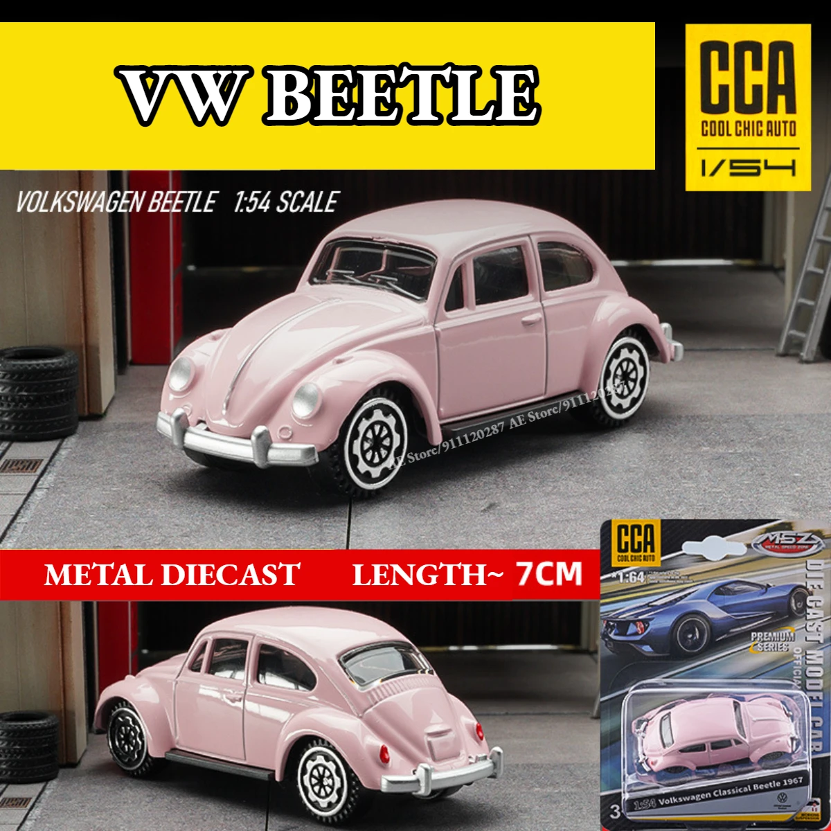 Scale 1/64 Metal Mini Car Model, VOLKSWAGEN BEETLE PINK Replica Miniature Art Vehicle Diecast Collectible Toy for Kid Boy