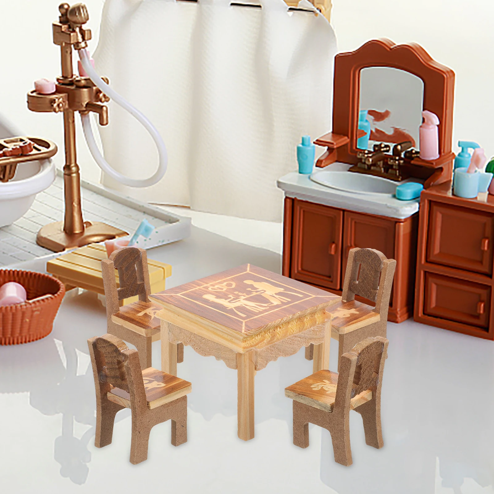 

Dollhouse Furniture Mini Kitchen Playhouse Toy Simulated Decor Desk Brown Miniature Scene Adornment Model Child