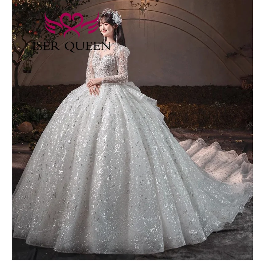 Customized 2025 Autumn and Winter New Wedding Dresses Ball Gown Long Sleeves Heavy Bead Exquisite Wedding Dress For Bride WX0492