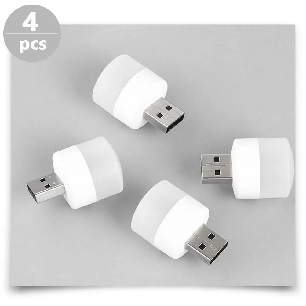 Portable Night Light USB Small Mini Round Shape Power Saving Lamp LED White Creative Bedside Type Bedroom Lamp