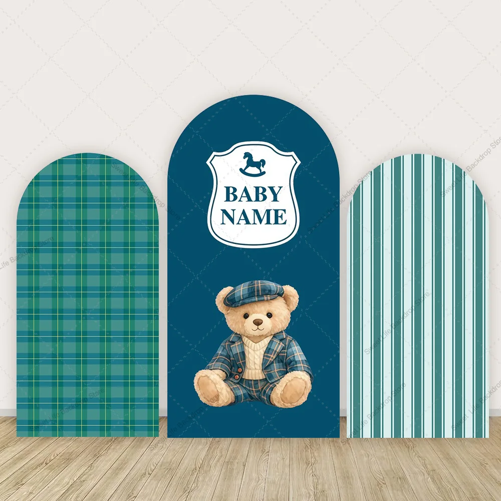 

Классический фон-арка с тартановым узором и медведем, персонализированный декор для детского дня рождения, украшение для вечеринки, фотофон для фотосессий Chiara