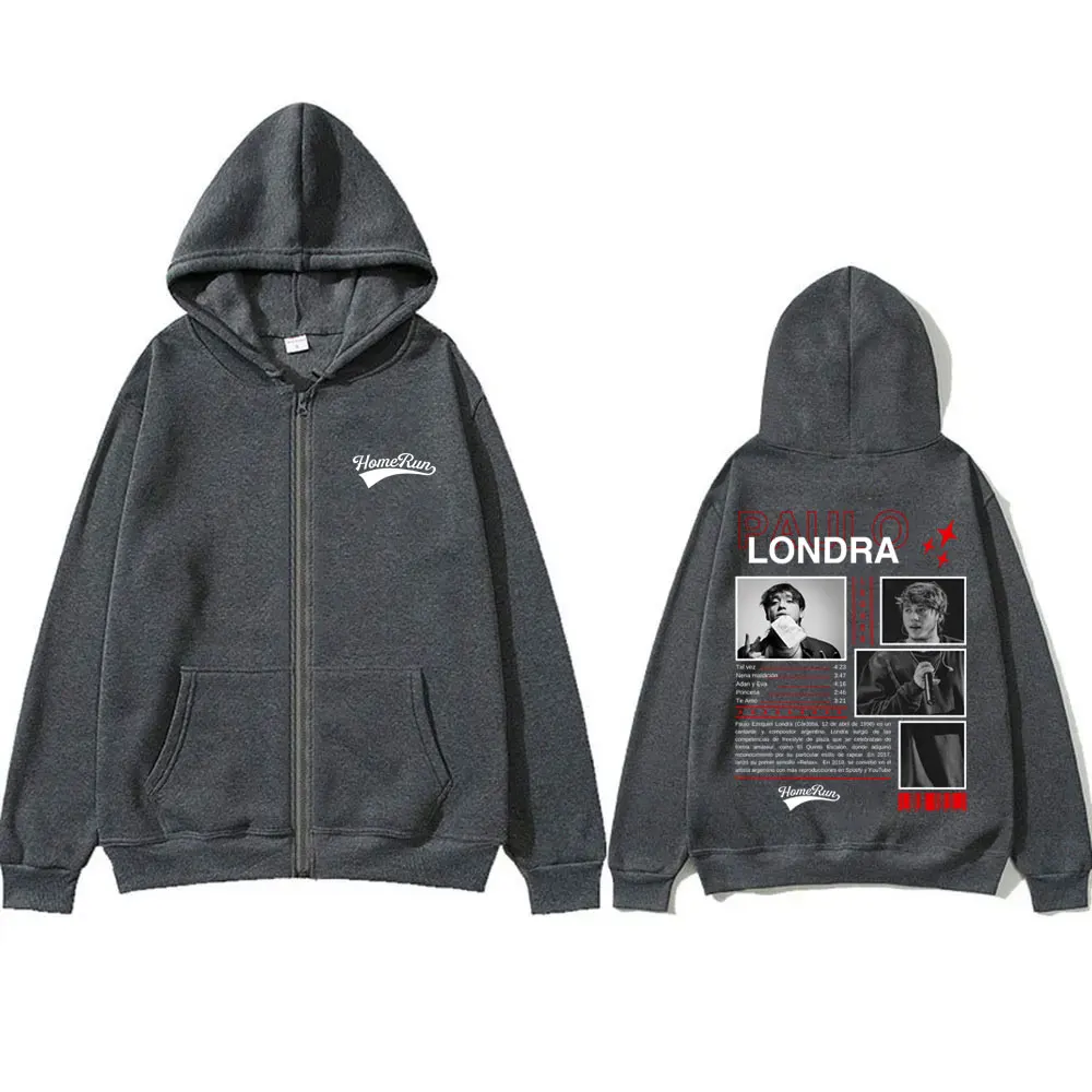 Rapper Paulo Londra Homerun Zipper Hoodie Men Women Hip Hop Vintage Oversized Zip Up Jacket Men's Fashion Casual Zip Up Hoodies