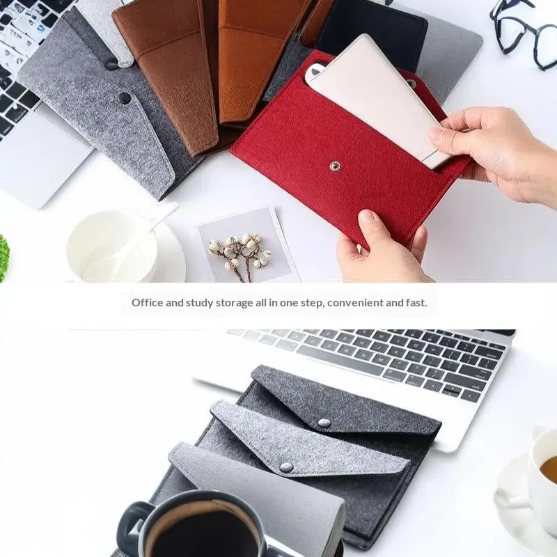 Filztasche für Mobiltelefone im Umschlagstil mit Druckknopfverschluss, weiche, kratzfeste Hülle, unisex, retro, lange, einfache Geldbörse. – Detail 16