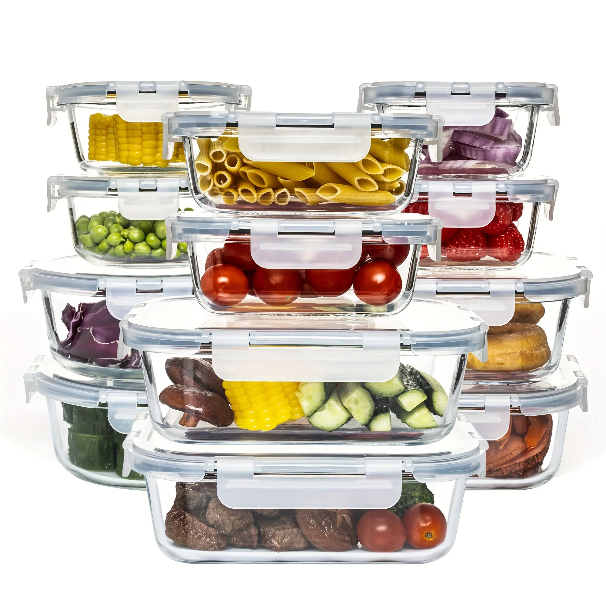 

24-Piece High Borosilicate Glass Food Storage Containers Set with Leakproof Airtight Lids - Perfect for Meal Prep, Lunch, Leftovers & Pantry Organization (12 Containers + 12 Lids)