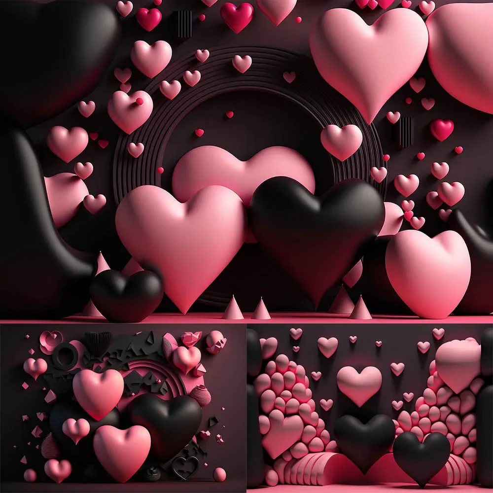 

Valentine's Day Photography Background Pink Black Love Heart Decorative Props Wedding Birthday Portrait Backdrops Photo Shoot