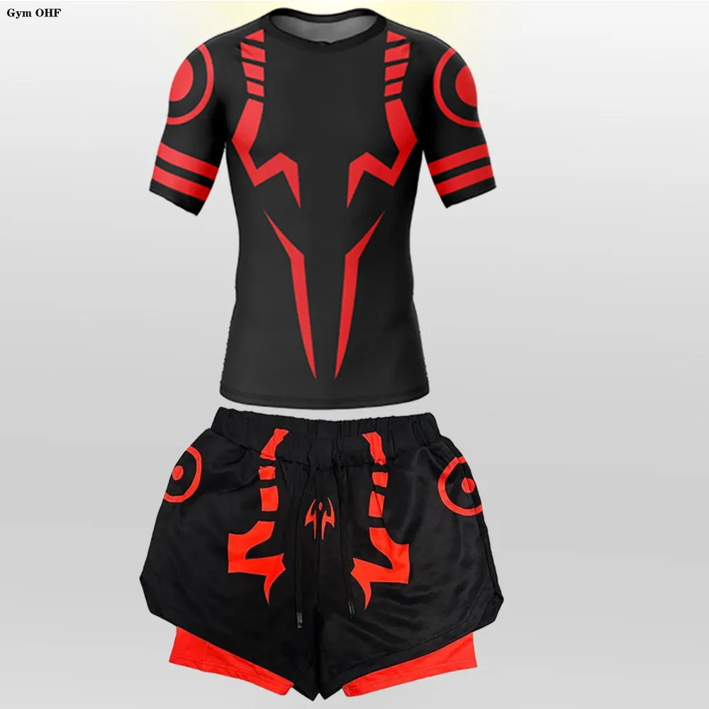 

Jujutsu Kaisen Anime Compression T Shirt Suits Men's 2 In 1 Shorts Sport Running Jogging Gym Tracksuit Men Clothing Rashgard Top
