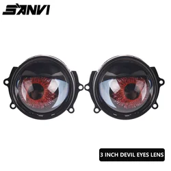 SANVI 1piece/2pieces 3 Inch Devil Eyes Lens in Headlights for 12v Car WIFI Control Multiple Animation Eyes Mode Auto Accessories