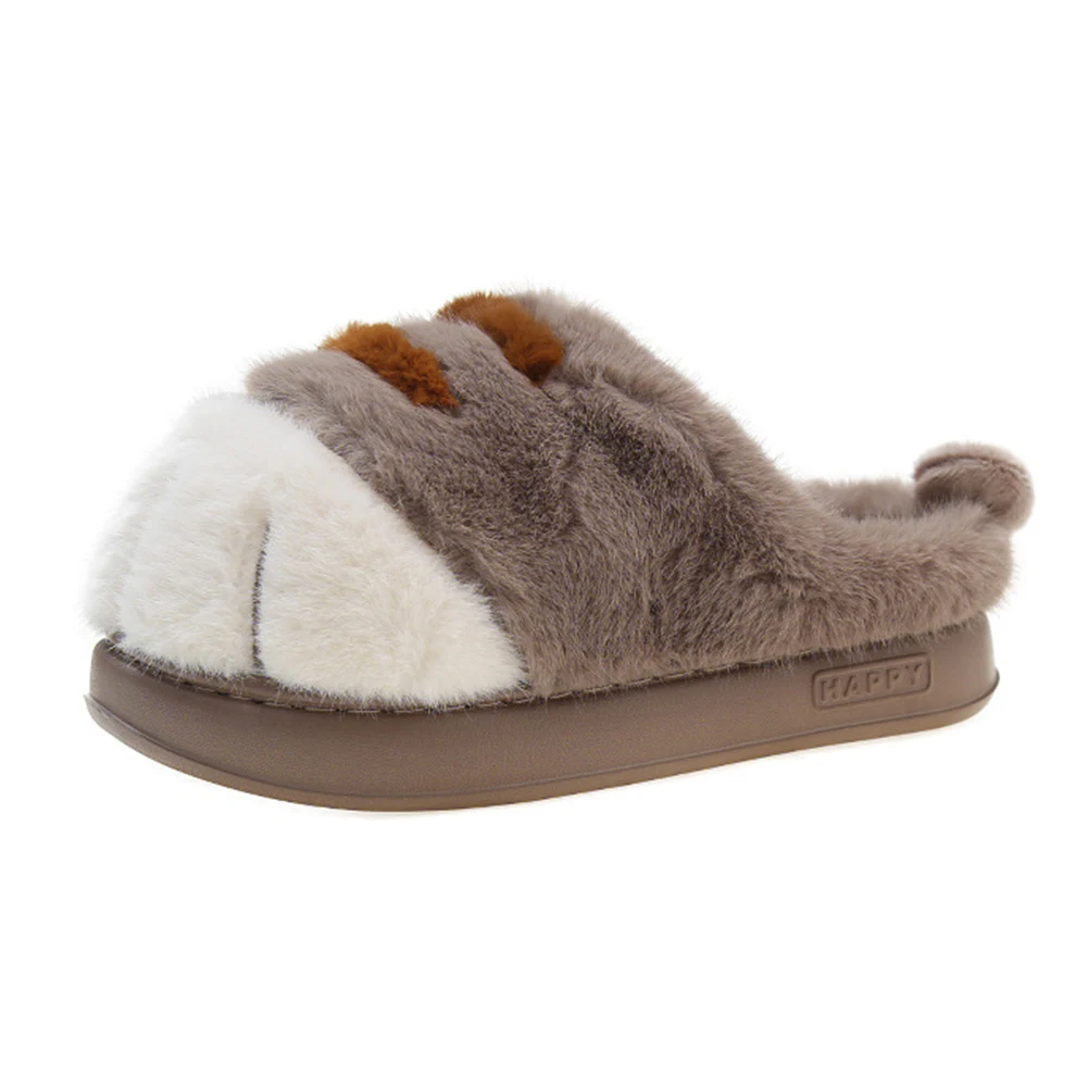 

3D Cat Paw Plush Slippers Warm Slip-on House Shoes Comfortable Flat Thermal Slippers Furry Paw Couple Slippers for Men Women