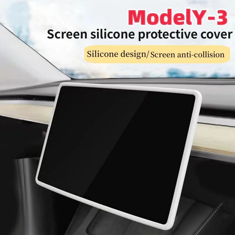 

Tesla Model 3 Y Silicone Screen Frame Display Edge Protector Central Control Protective Cover Car 2023 2022 2021 2020 Accessores