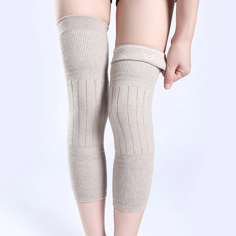 2PCS Winter Warm Wool Cashmere Leg Warmers Sleeves Thick Fleece Lined Knee Pads Brace Support Guard Protector Long Thermal Wraps