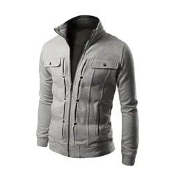 2024 Cardigan Sweater Men Casual Jackets Standing Collar Zipper Sweatshirt Outdoor Streetwear Casual Long Sleeve Coats Clothes