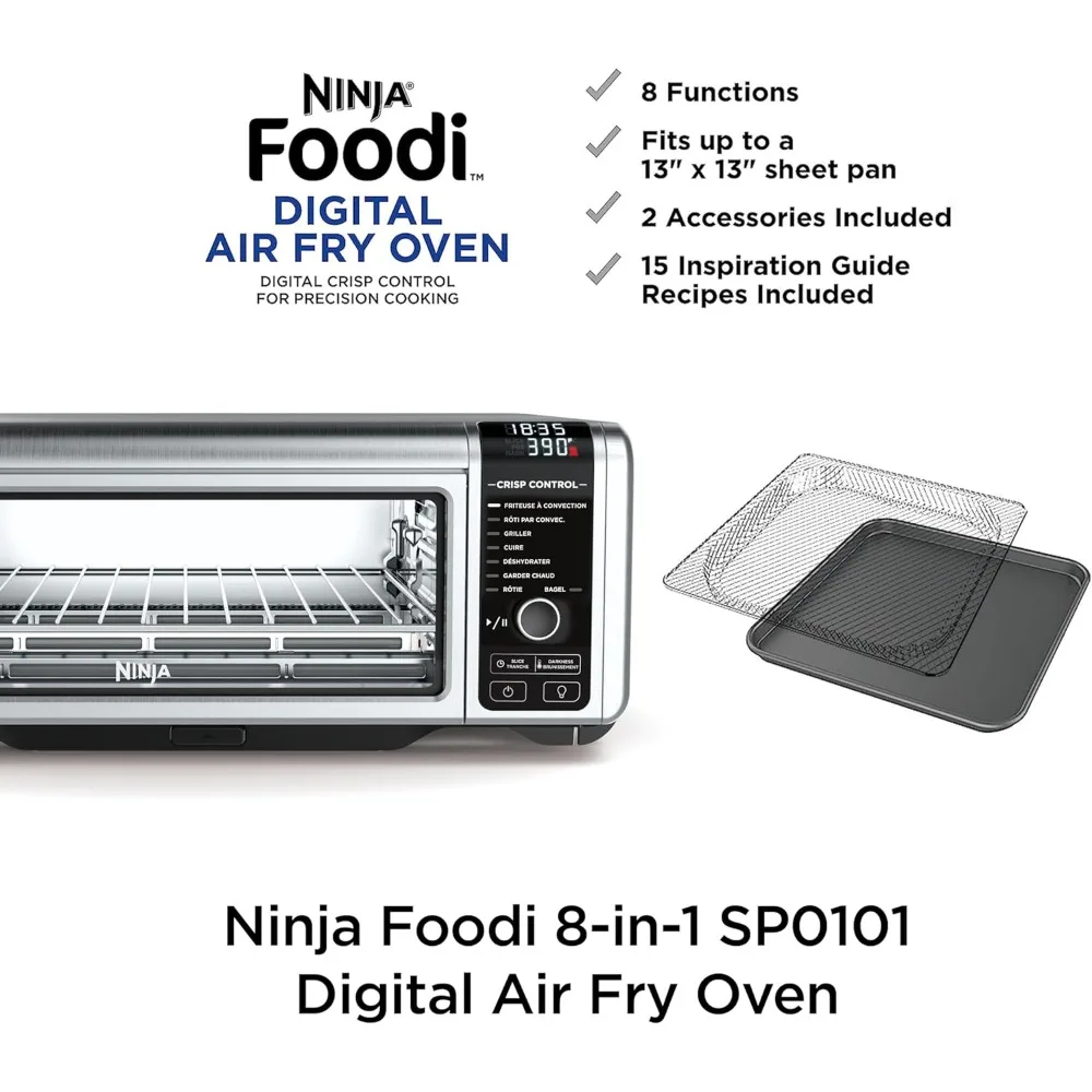 SP101 Digital Air Fry Countertop Oven with 8-in-1 Functionality, Flip Up & Away Capability for Storage Space,