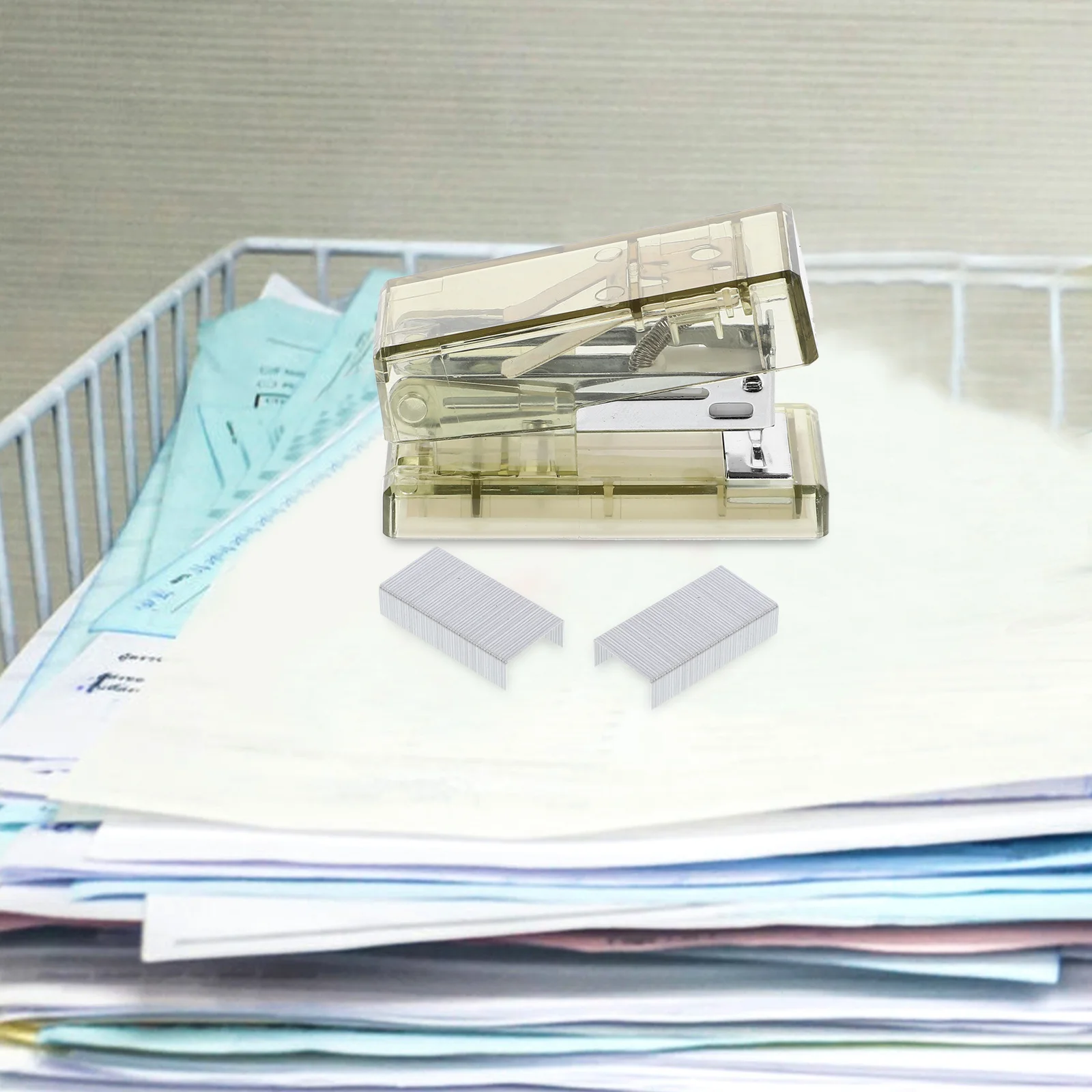 

1 set 1 Set Clear Plastic Mini Stapler Portable Handheld Office Desk Organizer Practical Teacher Classroom Student Small