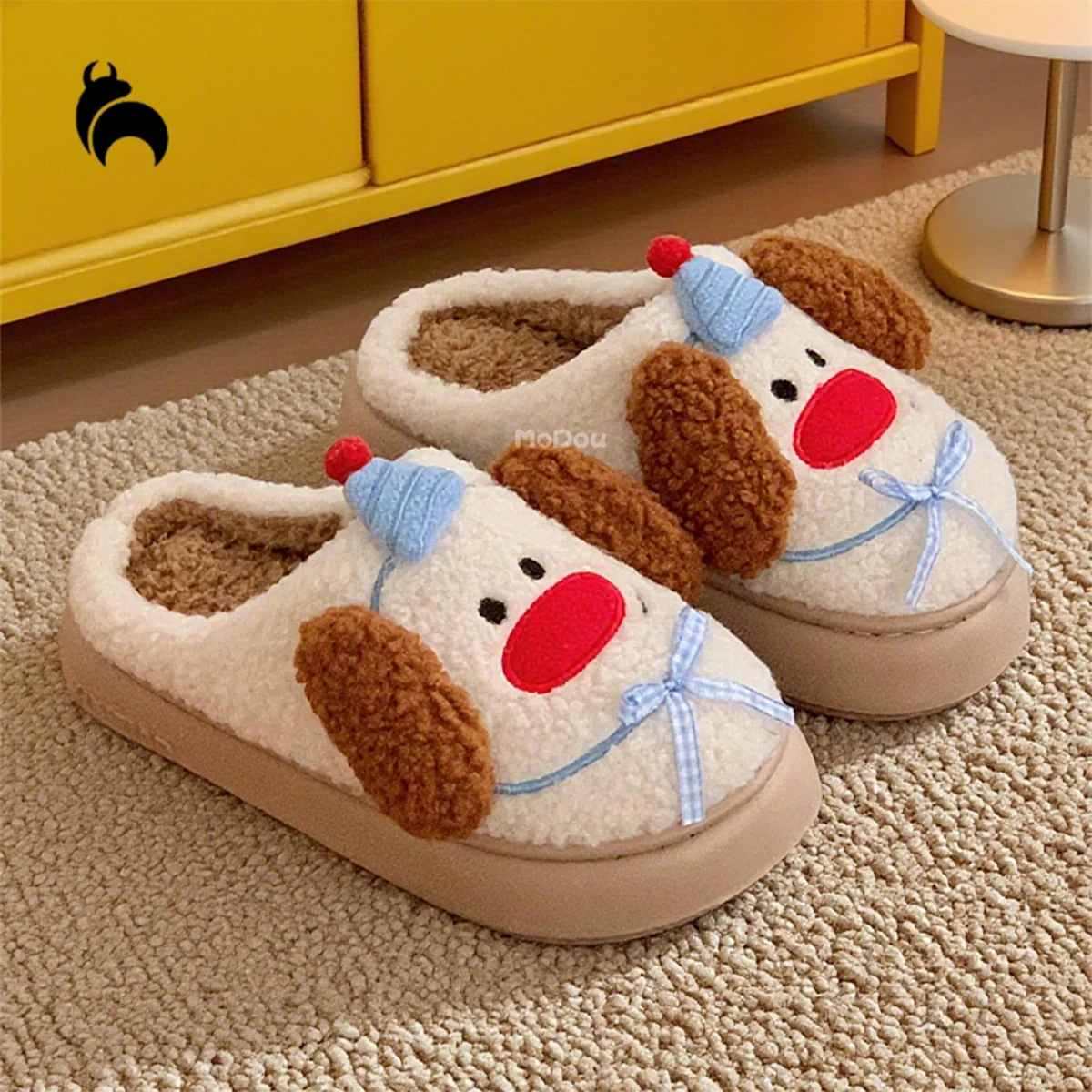 

Funny Cute Fleece Dog Design Slippers for Women, Winter Warm Home Slippers for Men, Thick Sole Fluffy Christmas Shoes for Couples