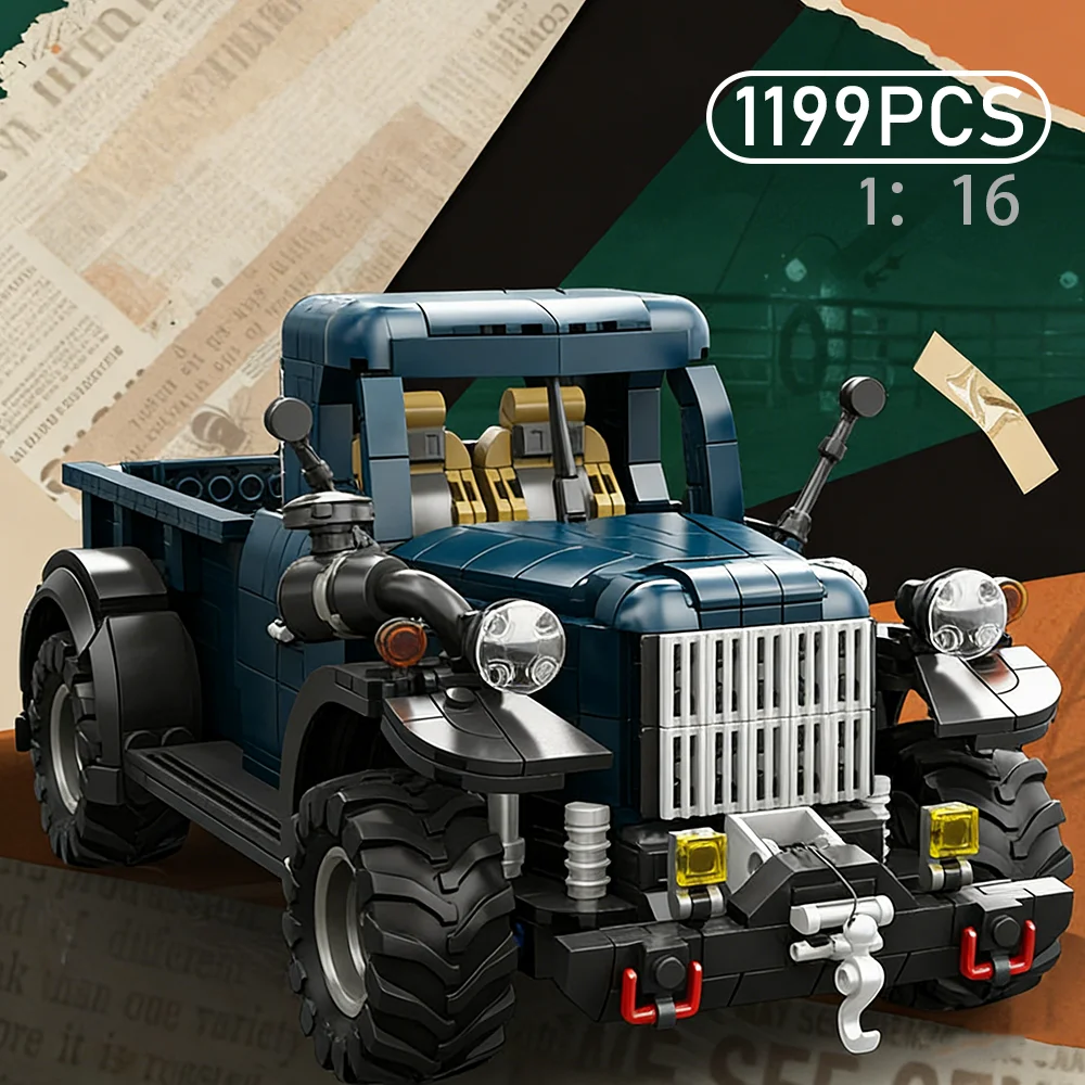 

Vintage 1950s Style Pickup Truck Building Blocks Assembly Model Retro Vehicle Educational Puzzle Toy for Boys Kids Gift Display