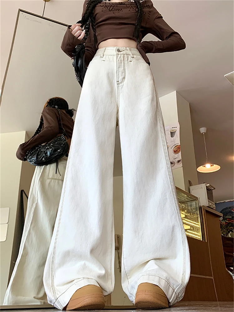 Slim Wide Leg Denim Jeans Women High Waist Flattering High Rise Floor Length Pants Covering Hip in Light Tawny Color
