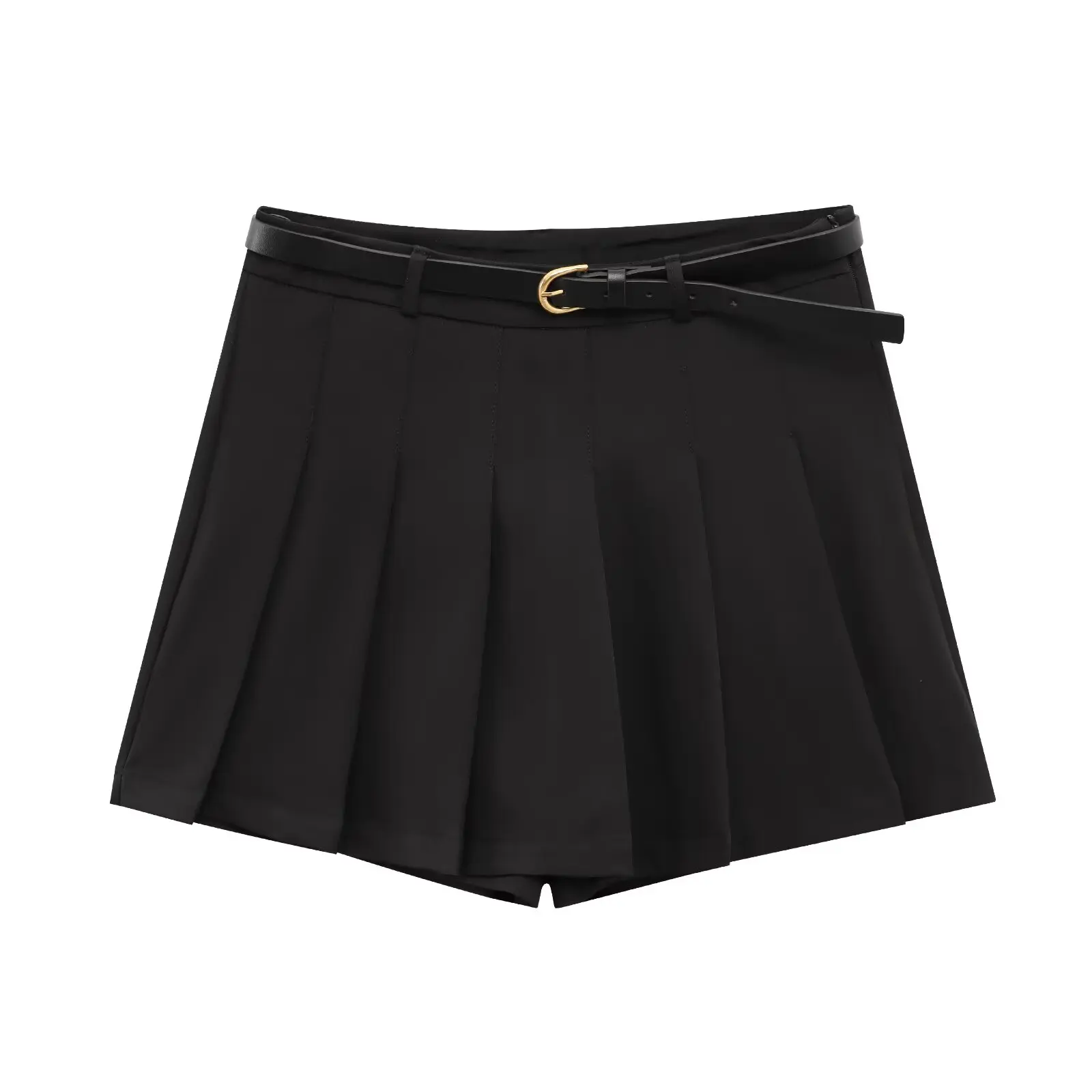 

TRAF & Women 2025 Spring New Fashion Tongle Style with Belt Dress Culottes Chic Side Zipper Joker Pleated Shorts Mujer