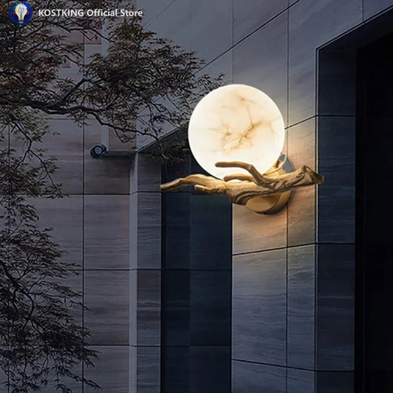 

Italian Marble Wall Lamp Waterproof Brass LED Porch Light for Home Outdoor Garden Exterior Wall Corridor Pathway Lighting