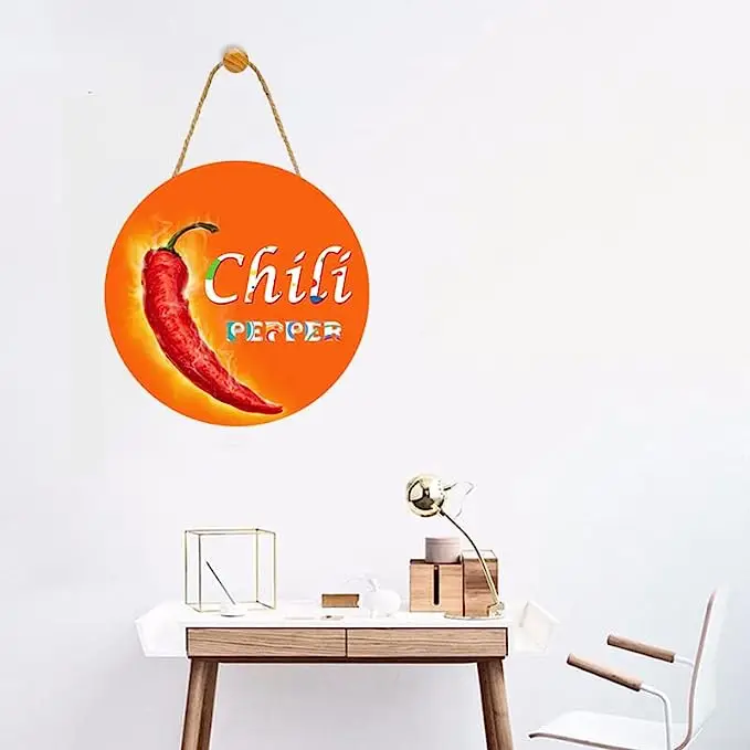 Funny Round Signs Chili Pepper Poster Hanging Sign Wall Decor Spicy Pepper Orange Door Signs