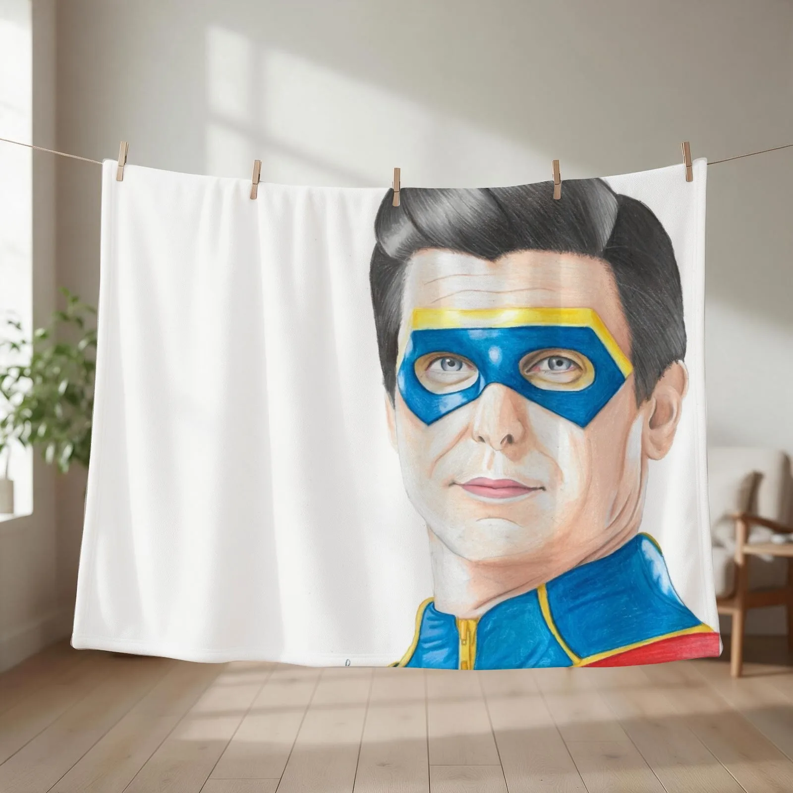 Captain Man - Heroic Traditional Drawing Throw Blanket couch cozy soft plush fuzzy picnic outdoor blanket