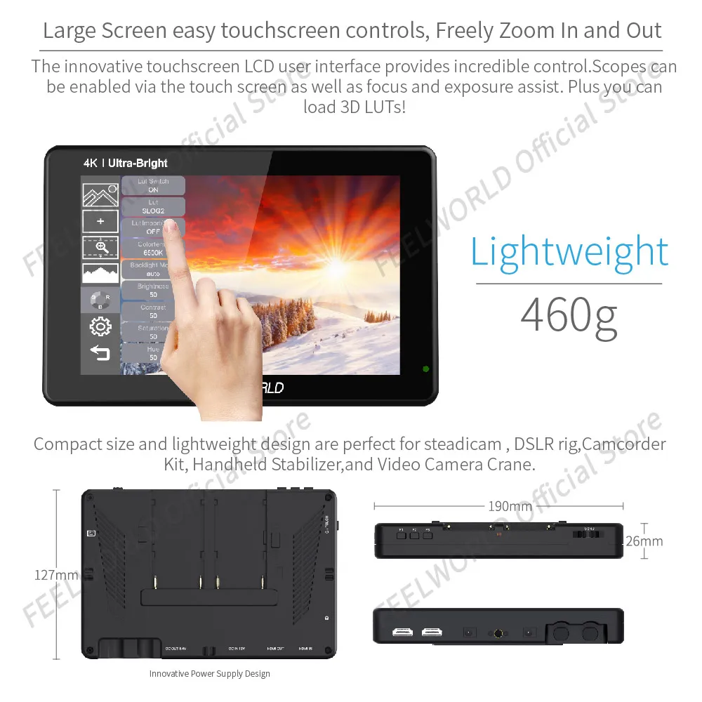 Imagem -04 - Feelworld-dslr Monitor de Campo Lut7 Câmera 3d Lut 2200lêndeas Touch Screen com Waveform Vectorscope Focus Assist