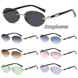 2024 Trendy Eye Protection Sunglasses Stylish Gradient Lens Outdoor Shades Luxury Brand Frameless Small Black Vintage Glasses