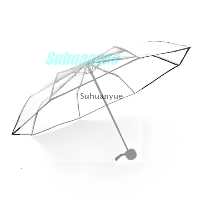Foldable Transparent Umbrella Fully Automatic Transparent Three-fold Umbrella Student Simple Sunny Umbrella Supplies